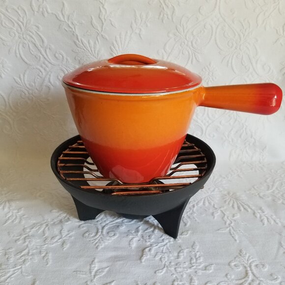 Le Creuset Fondue Pot Enamel Cast Iron With Base Vintage - Picture 3 of 10